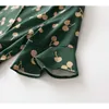 Zomer Vintage Groene Print Back Tie Chiffon V-hals Korte mouwen Slanke Lange Midi Wrap Tea Dress Casual 2021 Q0712