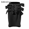 Moulante Patchwork Bowknot Jupe Pour Femmes Taille Haute Noir Midi Jupes Femme Mode Vêtements Élégant 210521