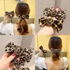 1PC Satin Bogen Haarband Für Frau Einfache Elastische Seil Leopard Print Haar Ring Gummiband Headwear Zubehör