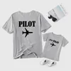 Arrival Pilot Letter Print Grey Cotton T-shirts for Dad and Me 210528