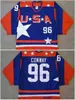 Ретро фильм 2017th The Mighty Ducks D2 Team США Хоккейные майки Vintage Stitched 96 Charlie Conway 21 Dean Portman 44 Fulton Reed Jersey Blue Embroidery Logos