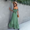 Women Robe Elegant Off Shoulder Long Dress Strapless Backless Ruffle Summer Sundresses Casual Ladies Fitted Maxi Clothing 210415