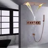 Brown Thermostatic Bathtub Duschsystem 700x380 mm LED Badrum Hydro Jet Massage Head med handhållen spray