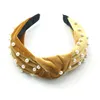 2021 Stil Bayanlar Düğümlü Inci Kafa Altın Kadife Düğümlü Kafa Moda Mizaç Bayan Kafa Balığı İnci Geniş Kenar Fırın