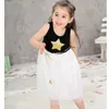 White Black Summer Kids Girl Dresses Gold Star Baby Clothes Casual Cute Lovely Cotton Voile Party Children Tutu Dress for Girls Q0716