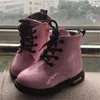 Hiver Kids Girls Boots Boots Patent Cuir Patent Light Weight Bottes Martin non glissantes pour les chaussures pour enfants
