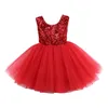 Happy New Year Clothing Kids Baby Girls Flower Lace Sequins Formal Wedding Dress Party Bridesmaid Prom Dress Q0716