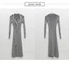 Winter Women V-Neck Tight Slit Dresses Dresses Office Sukienka Elegancka Downing Knit Miękki Ciepły pasek Sweter 210506