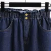 DIMANAF Plus Size Jeans donna Pantaloni a vita alta Denim Harem Tasche elastiche strappate femminili Pantaloni blu Large S-5XL 210629