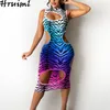 Vestido de verano para mujer, con estampado de leopardo calado, cintura alta, Color degradado, ropa de calle, moda informal, fiesta para mujer 210513