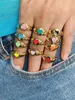 10st 2021 Koreansk trendig vintage emalj färg hjärta metall ringar för kvinnor par smycken
