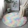 Arc-en-ciel coloré doux moelleux tapis fille ronde tapis poilu pour chambre décoration tapis shaggy chevet tapis princesse Style 210917