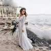Summer Beach Lace Wedding Dress 2023 For Bride V-neck Backless Long Sleeves Boho Bridal Gowns Custom Made Vestidos De Noiva