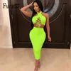 FANIECES Sexy club 2 Two Pieces Set Off Shoulder Lace Up Backless Crop Top Bodycon Pencil Skirt Women Clothes dropshopping 210520