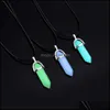 Pendant Necklaces & Pendants Jewelry Tomtosh Fluorescent Necklace Hexagonal Natural Crystal Stone Purple Leather Chain Drop Delivery 2021 Cm