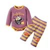 2021 Halloween Full Sleeve Two Piece Baby Boys Clothes Cartoon Halloween Print Long Sleeve Romper and Stripe Long Pants 0-24m G1023