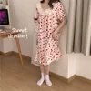 Vrouwen Nachthemd Comfortabele Korte Mouw Vintage Harten Gedrukt Nachtkleding Chic Katoen Mode Pyjama Jurk 210525