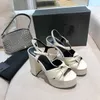 Factory direct sales women's thick heeled sandals with metal buckle party, 12.5cm heel, real belt, sexy groundwater level 4cm 35-41