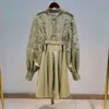 Patchwork Lace Dress for Women Stand Collar Långärmad Hög midja upp Vintage Klänningar Kvinna Fashion Fall 210520