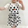 Designer Girls Princess Dresses 2022 Mode Flower Printed Kids Polka Dots Kortärmad Klänningar Sommar Barn Spliving Pläterad Party Clotheing S2010