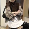 EWQ Spring Fashion Office Lady Blouse Round Neck LongSleeveved Minimalistisch Patchwork Gebreide Plaid Pullover Losse Shirt 8Q649 210401