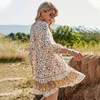 bohemian style V-neck ruffles sleeve loose short ladies dress A-Line Print Beach dresses women mini dress summer clothes 210514