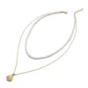 SJHE-24 Luxury White Pearl Stone Pendant Halsband för Kvinnor Guld Sommarskal Scallop Chain Multilayer Jewely Tillbehör