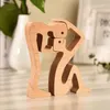 Beech Wood Two Man Handmade Sculpture Excellent Craftsmanship Wooden Statue For Family Friend Wife Hushand Special ECO Gift 210811