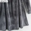 Zevity Women Vintage V Neck Fliss Solid Velvet Mini Dress Femme Retro Długim Rękawem Casual Vestido Chic Dresses DS4804 210603