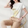 Kvinnors T-shirt Sommar Silk Stitching Koreanska Lös runda Halsbyte Tryckt Kortärmad Estetisk Kläder Grafisk T-shirts