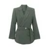 Kadınlar Sonbahar İş Ofis Bayan Takım Elbise Blazer Feminino İş Femme Rahat Yeşil Çentikli Kuşaklı Ceket Blazers Ceket Mujer 210608