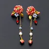 Boucles d'oreilles collier perroquet Rose série ensemble émail couleur émaillé rouge fleur oiseau Long Bracelet anneau en gros pour femme