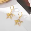 Fashion Geometric Gold Color Star Shape Crystal Dangle Earrings for Woman Trendy Drop Oil Flower Pendant Earring Jewelry