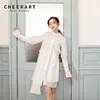 Asymmetrical Long Sleeve Shirt Dress Women Flare Button Up Collar White Autumn Designer Clothes 210427