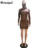 秋の女性のドレスヒョウのプリントタートルネック長袖の女性カジュアルプラスサイズエレガントパーティーESファッションローブフェムメ210513