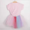 baby girl rainbow color tutu skirt unicorn clothing set for kids 2-7yrs cartoon girls 210529