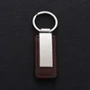 Leather Car Keychains Stainless Steel Car Keychain Luggage Decoration Key Chain DIY Keyring Pendant 5 Colors