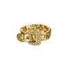 Punk Adjustable Belt Buckle Zircon Crystal Rings Detachable Metal Soft Chain Ring Luxury Statement Finger for Women Men