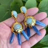 YYGEM Natural stick Blue Kyanite Faceted Amazonite Gold Color Stud Earrings Women Jewelry Vintage style