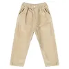 Pantolon Bebek Erkek Corduroy Pantolon Kostümleri Uzun Şık Saf Renk Cepler Düğmesi Deco Elastik Kemer Casual Giyim için