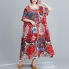 Femmes surdimensionnées coton lin robe longue nouveauté été vintage style imprimé floral lâche femme robes décontractées S3235 210412