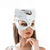 Masque de renard Anime en cuir PU, masques d'oreille de chat blanc rose, demi-visage, mascarade de Cosplay japonais, Costume de Festival, accessoires Rave