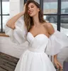 Romantisk Organza Bröllopsklänning Avtagbar Puff Sleeves Elegant Sweet A-Line Bridal Gown Princess Gowns Vestido de Noiva 2022 Robe Mariage