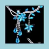 Ensembles de bijoux de mariage Mode Strass Sautoirs Colliers Boucles d'oreilles Larme Luxe Cristal Ensemble De Mariée Aessories Bleu 5 Drop Delivery 2021 Ja