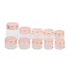 Frosted Glass Cream Jar Clear Cosmetic Bottle Lotion Lip Balm Container med Rose Gold Lid 5G 10G 30G 50G 100G Packing Bottles3059821