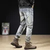 Style coréen Mode Hommes Jeans Rétro Bleu Clair Élastique Coton Déchiré Denim Punk Pantalon Broderie Designer Hip Hop Pantalon Slim