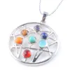 WOJIAER 7 Chakras Natural Stones Astrolabe Pendants Health Amulet Healing Necklace 18" Length Jewelry Charms Pendant N3263