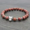 Pulseiras de estiramento de pedra natural vermelha com leopardo cabeça de buddha yoga reiki oração 8mm grânulos pulseira para mulheres homens jóias