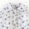 Women's Blouses & Shirts Comfortable Summer Light Purple Flower Turn-down Collar Buttoned Loose Long-sleeved Sunscreen Shirt