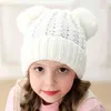 1-6 Years Old Children's Wool Hat Twist Woven Cute Double Ball Cap Simple Solid Color Knitted Thick Winter Warm Children's Hat Y21111